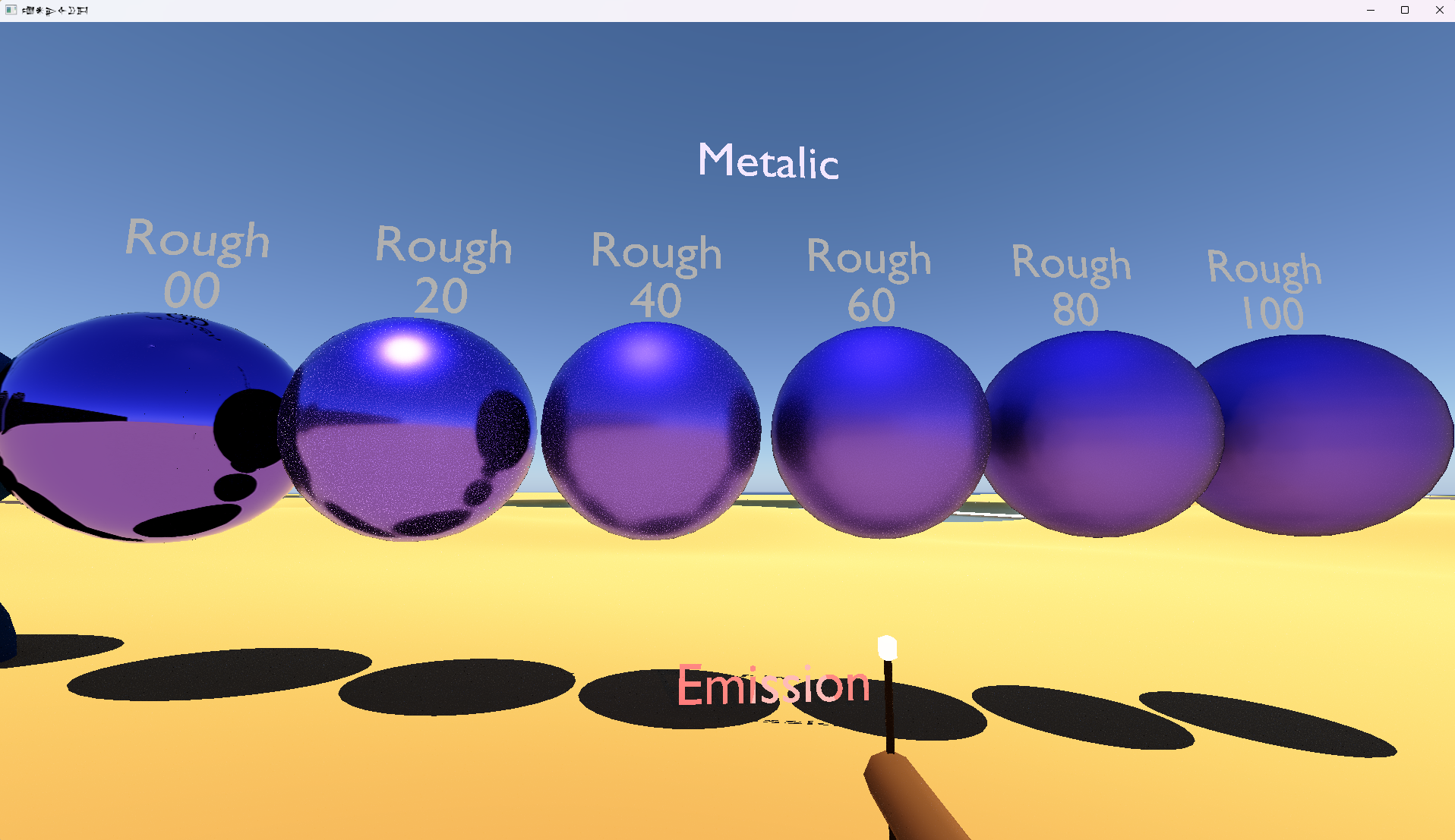 Shiny spheres of varying roughness, showing off reflections